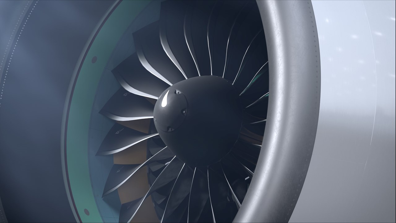 A close-up of a Pratt & Whitney engine