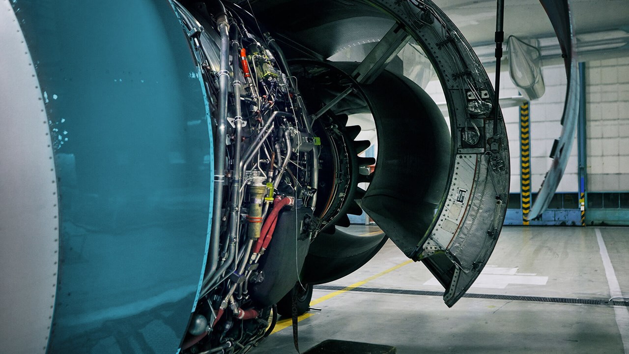 Closeup of aircraft engine